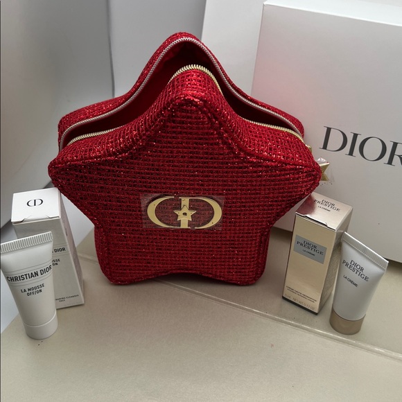 Christian Dior Red Star-Shaped Cosmetic Bag W/LaMousse & Dior Prestige Cream Box - Picture 15 of 17